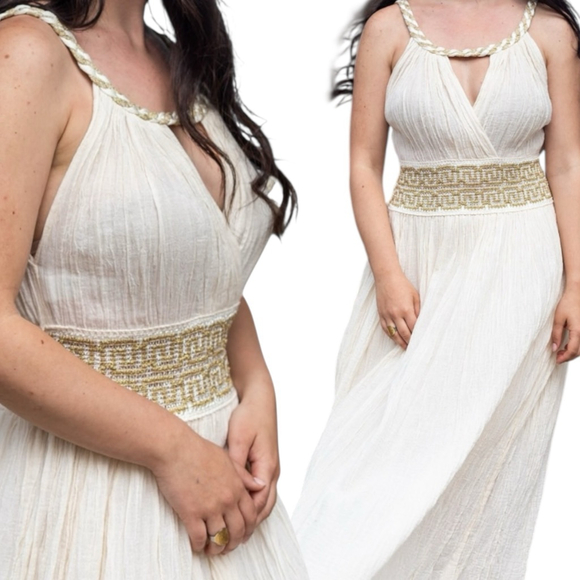 GRIMANI Dresses & Skirts - Grimani Penelope Hand Crafted Greek Dress, O/S, White Crinkle Cotton